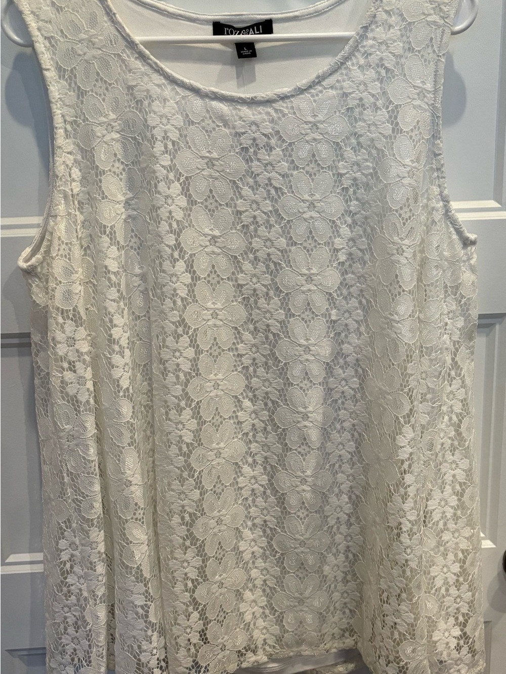 White Lace Sleeveless Top - Lined, SZ L